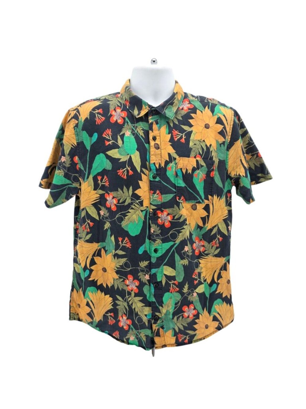 Roark Mens Large Shirt Organic Cotton Linen Classic Fit Wildflower Hawaiian